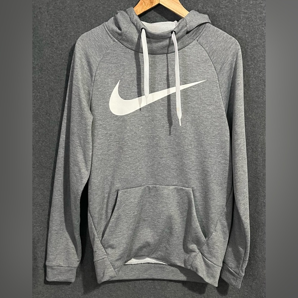 Nike Gray Pullover Hoodie with White Swoosh Mens Small